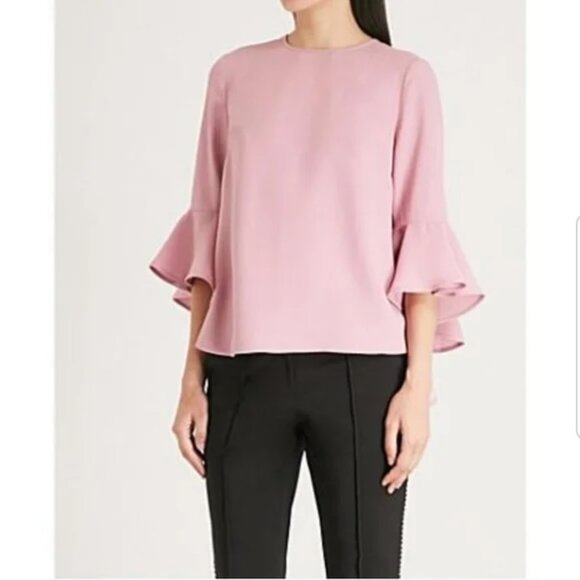 Ted Baker Juula Waterfall Sleeve Crepe Top In Dusky Pink Ted Size 4 US Size 10 - Picture 1 of 15